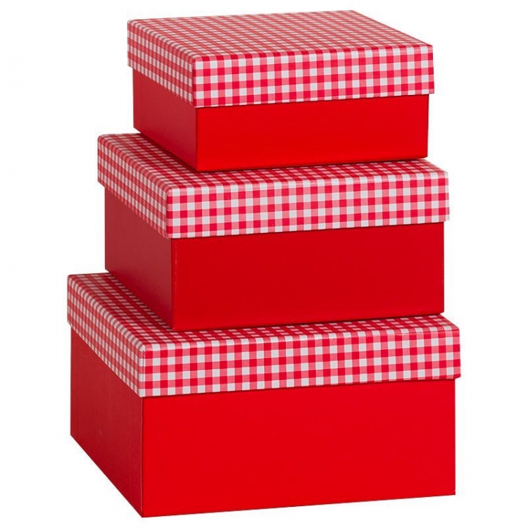 Набор подарочных коробок 3 в 1 "Стильная клетка" Красный