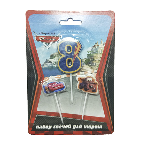 Свечи для торта (цифра 8, тачки 2шт) Дисней Тачки